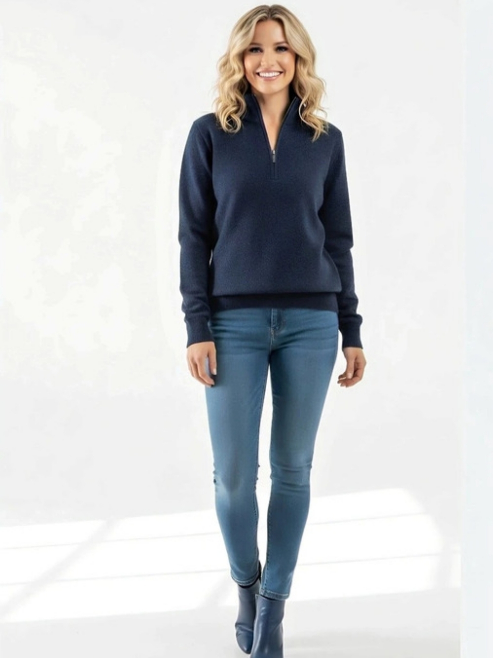 Fairlane Merino Wool Quarter Zip in Blue Size Large.